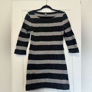 Old Navy Black and Gray Striped Long Sleeve Dress